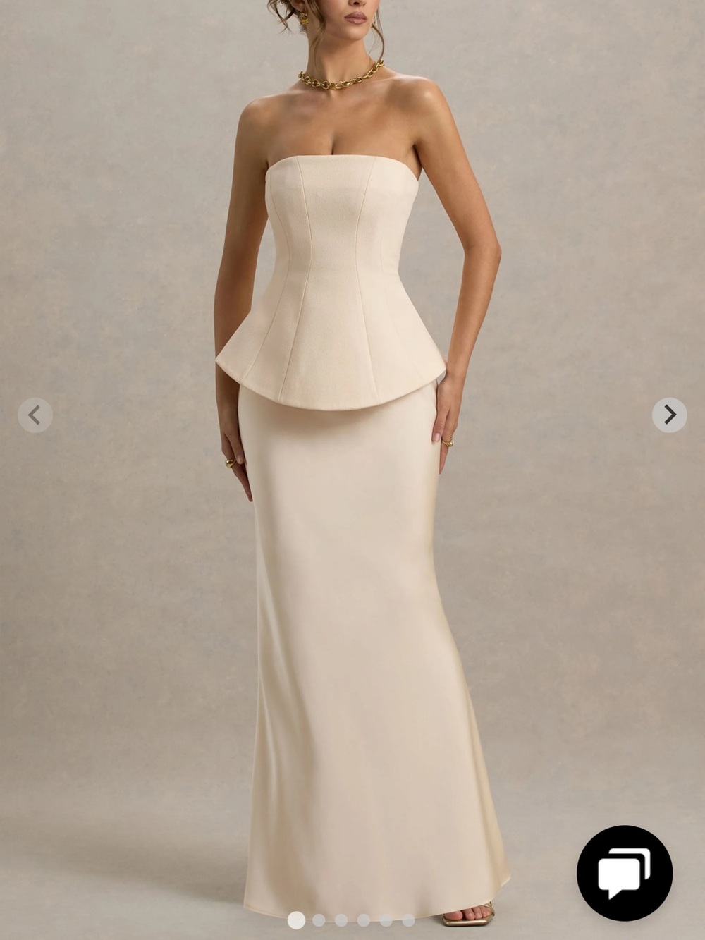 Club L London Strapless Cream Peplum Evening Gown - Picture 2 of 9